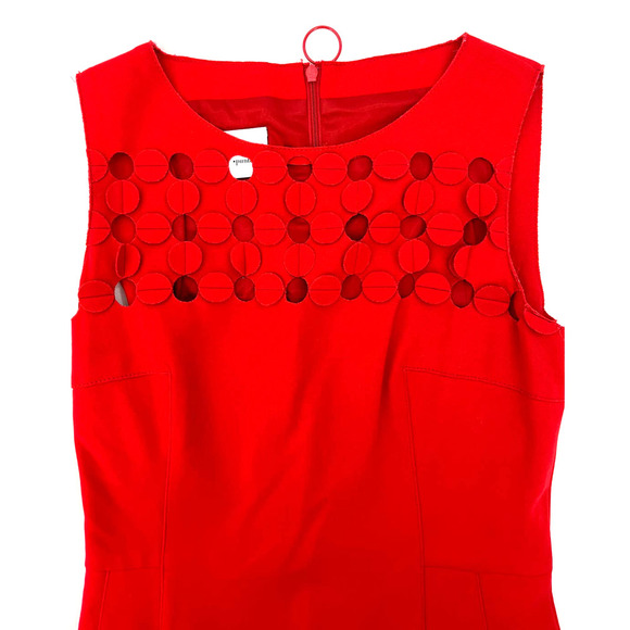 AKRIS Dot Appliqué Ponte Sheath Dress Punto Red Sheath Cocktail Dress 2 NWOT - Picture 9 of 11